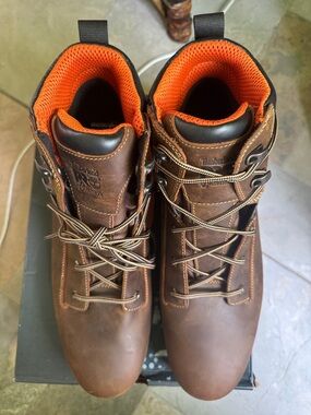 Timberland PRO Brown Leather Work Boots Orange Lining missing part see pictures